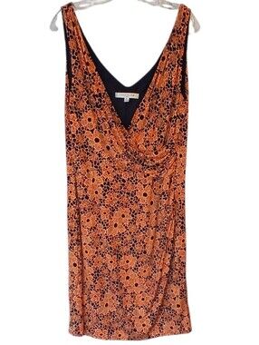 Evan Picone Orange Snd Navy Blue Floral Dress Size 16